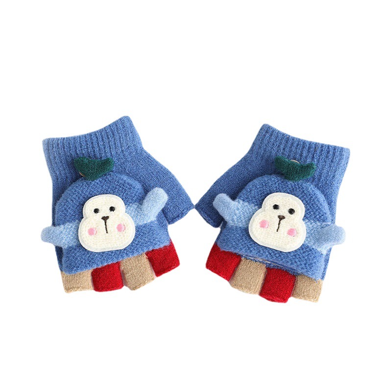 Half finger gloves Winter Children's warm gloves flip cover leaking finger writing children's winter baby gloves