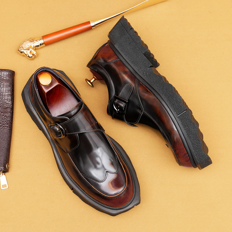 Casual leren schoenen heren echt leer Britse puntige neus toplaag runderhuid zakelijke formele kleding gesp Mengke schoenen dikke zool verhogende schoenen_voghion.com