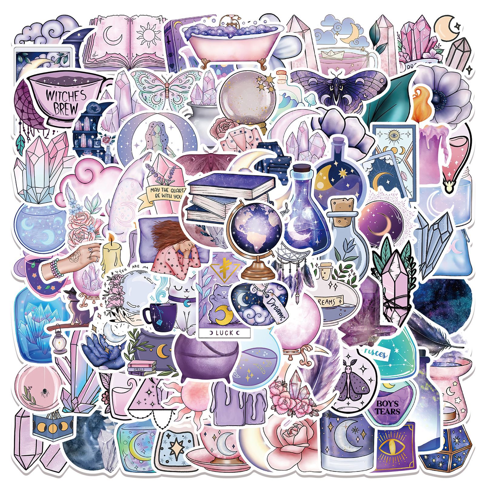 100 pieces of purple magic moon graffiti stickers decorative luggage DIY waterproof stickers Amazon popular models can be approved