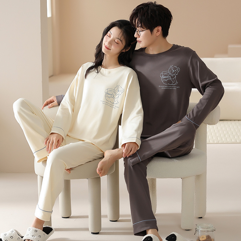 Autumn Pajamas Women's Tight-Fitting Pure Cotton Long-Sleeved Pants Suit Youth Large Size Loose Casual Couple Wear Home Clothes