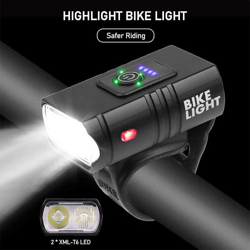 New USB charging night riding headlights [2 lamp beads] adjustable near and far light aluminum bicycle lights