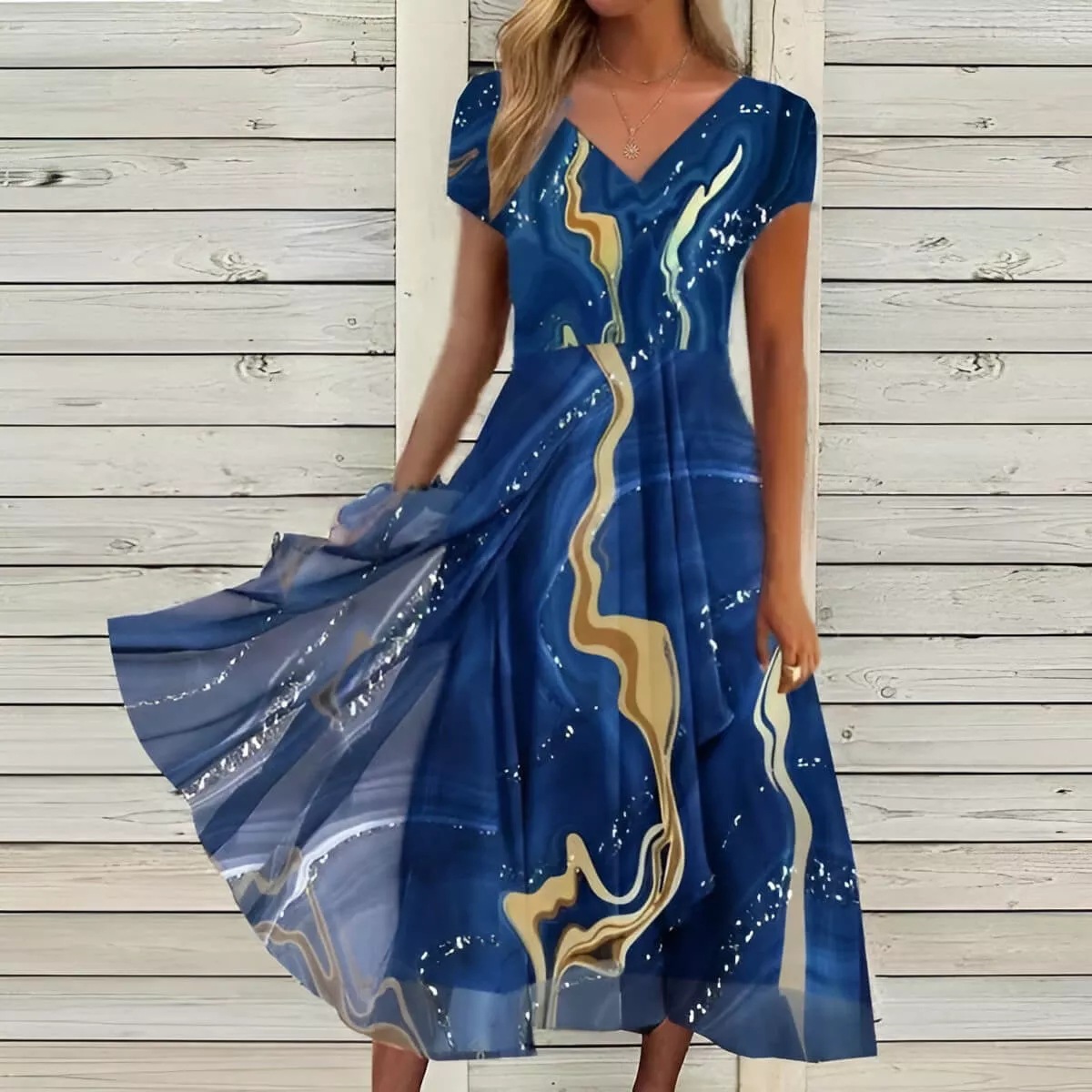 2022 Cross-border European and American Summer New Women's Dress Urban Casual Fashion Knitted Stitching Women's Dress