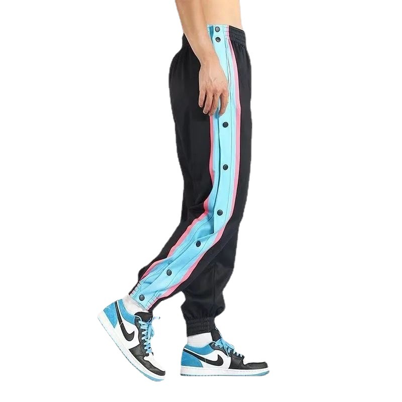European and American breasted pants men's full open loose trend wide leg side buttons casual toe basketball training sports pants