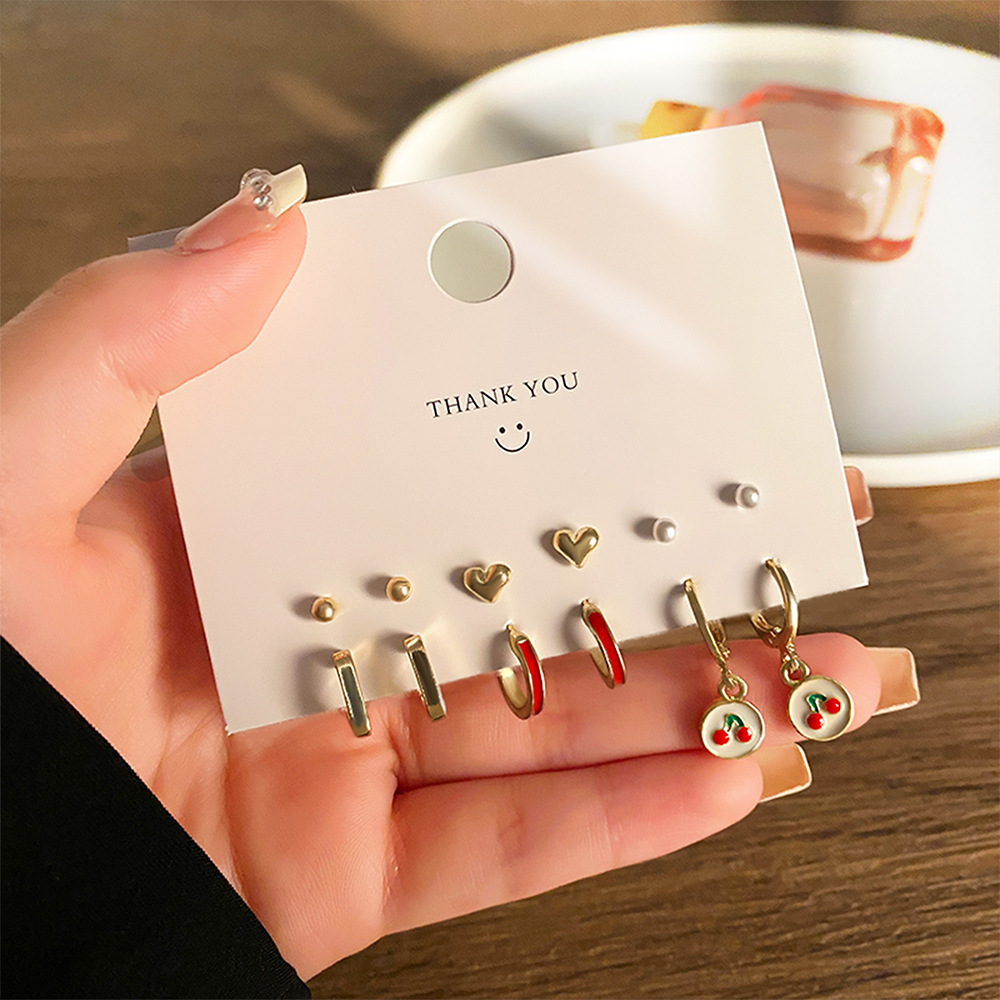 Mu Shang cross-border new earrings set women's Pearl love four-leaf clover earrings Europe and the United States Art drop oil earrings wholesale