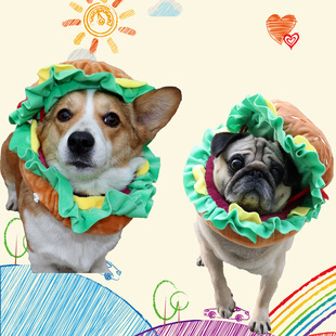 Dog Cat Hamburger Headgear Neck Hat Cartoon Pet Accessories Clothes Funny Clothing Chai Dog Corgi Cat