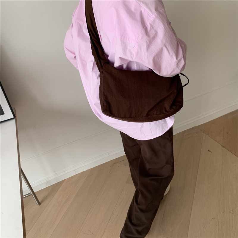 Canvas Bag Women's Korean-style Single-shoulder Pleated Drawstring Canvas Bag Small Fresh Artistic Solid Color Portable Crossbody Casual Women's Bag_voghion.com