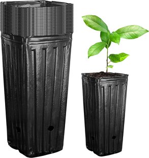 Plastic deep nursery tree pots, seedling flower plant container pots for garden plants (black)