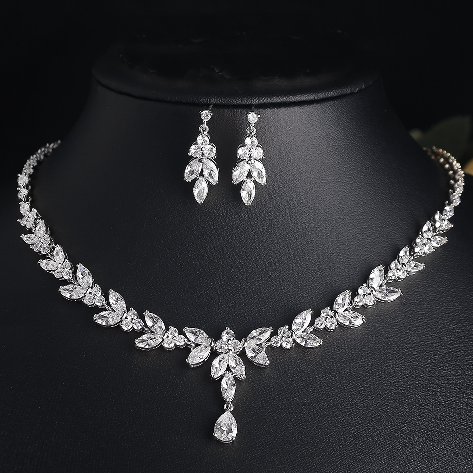 RAKOL Cross-Border New Light Luxury Diamond Necklace Earrings Set for European and American Brides Wedding Suite
