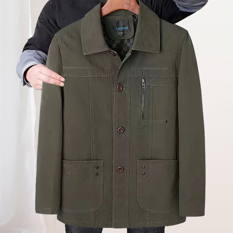 Pure Cotton Jacket Men's Spring and Autumn New Middle-aged Business Casual Jacket Dad's Lapel Button Jacket Men's Clothing