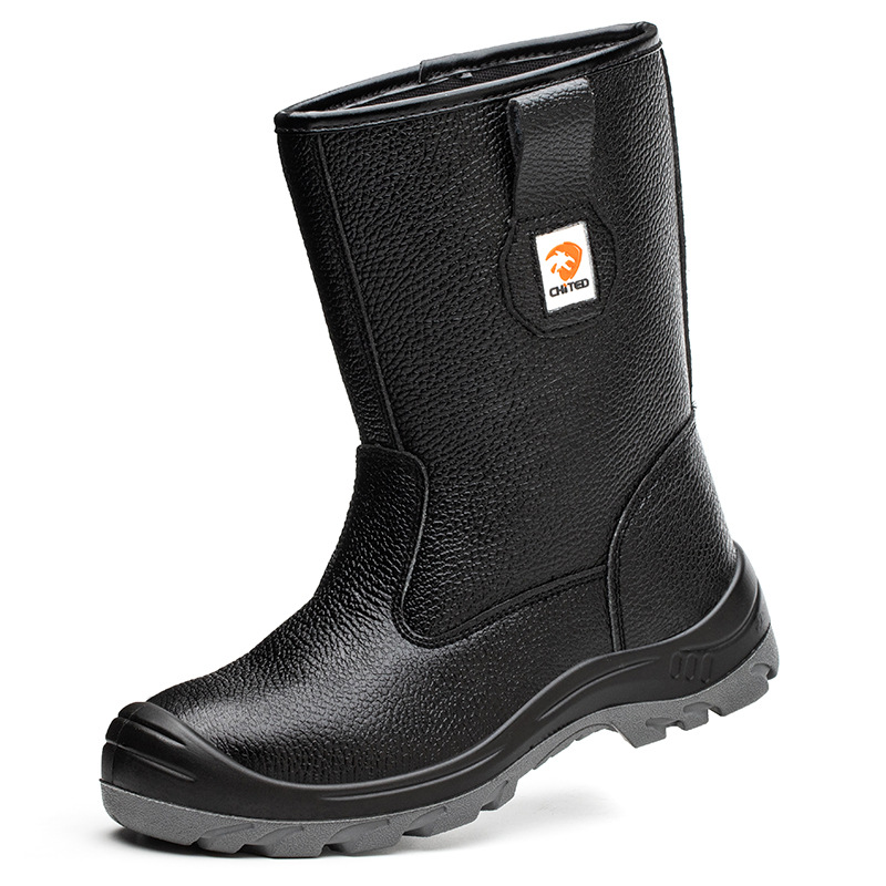 Steel-headed cowhide anti-smashing and anti-stab oil field boots waterproof, oil-proof and anti-splash solid bottom labor protection boots