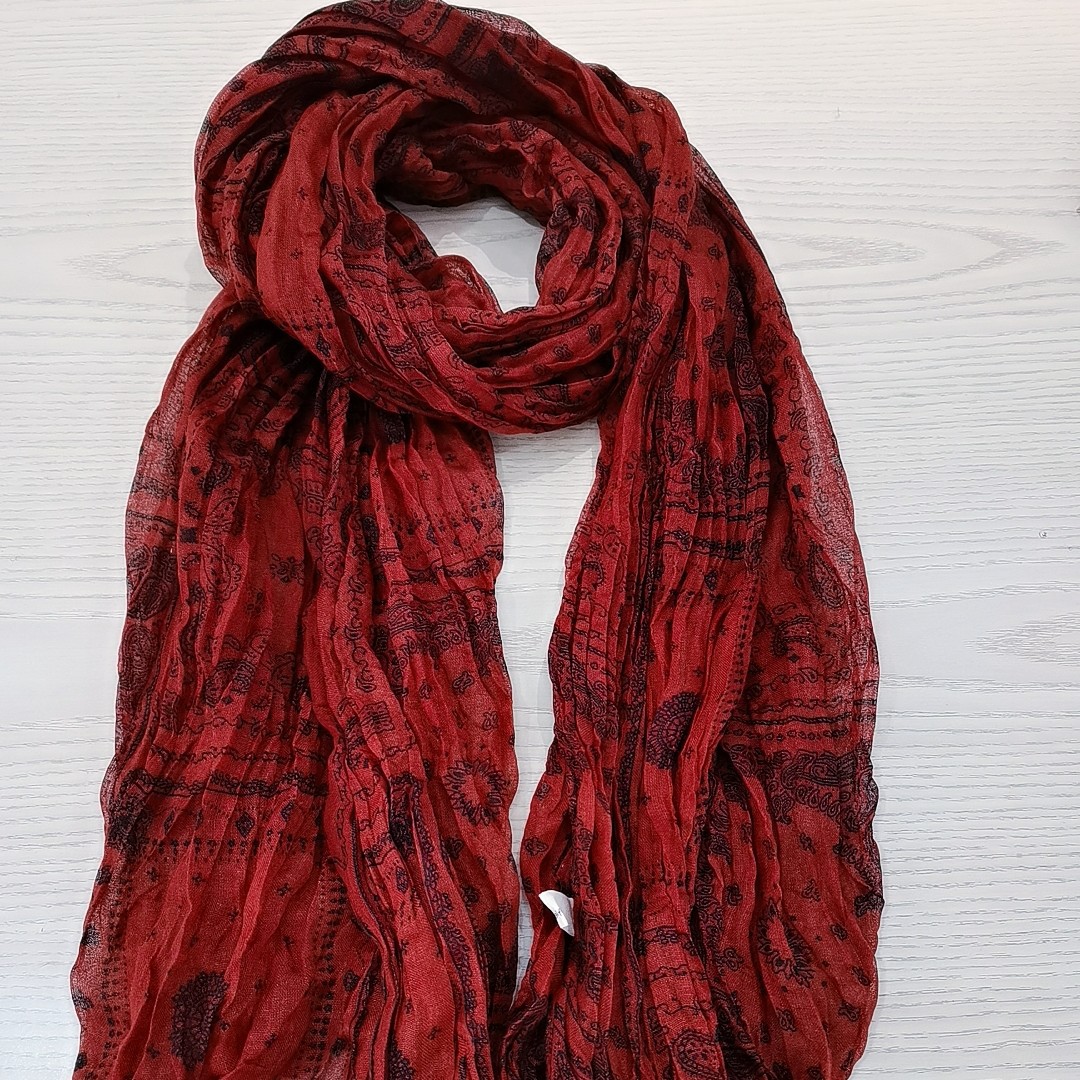 Ethnic Style Cashew Nut Printed Pleated Cotton and Linen Scarf Silk Scarf Women's All-match Autumn and Winter Cold-proof Warm Neck Outer Shawl