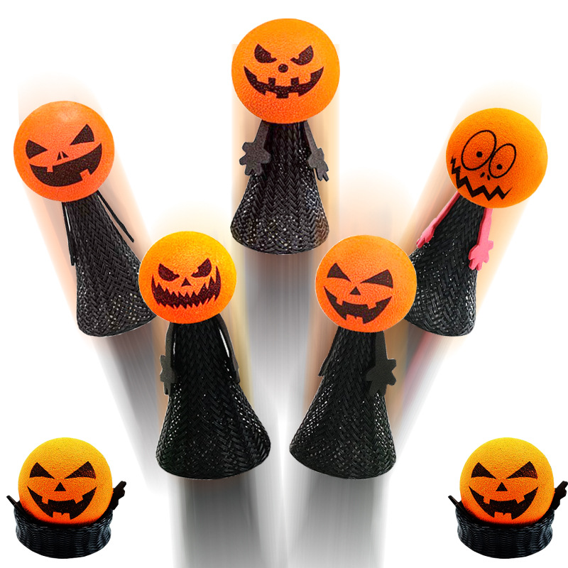 Cross-border Wansheng bouncing elf creative bouncing doll children's small gift EVA pumpkin head finger doll toy