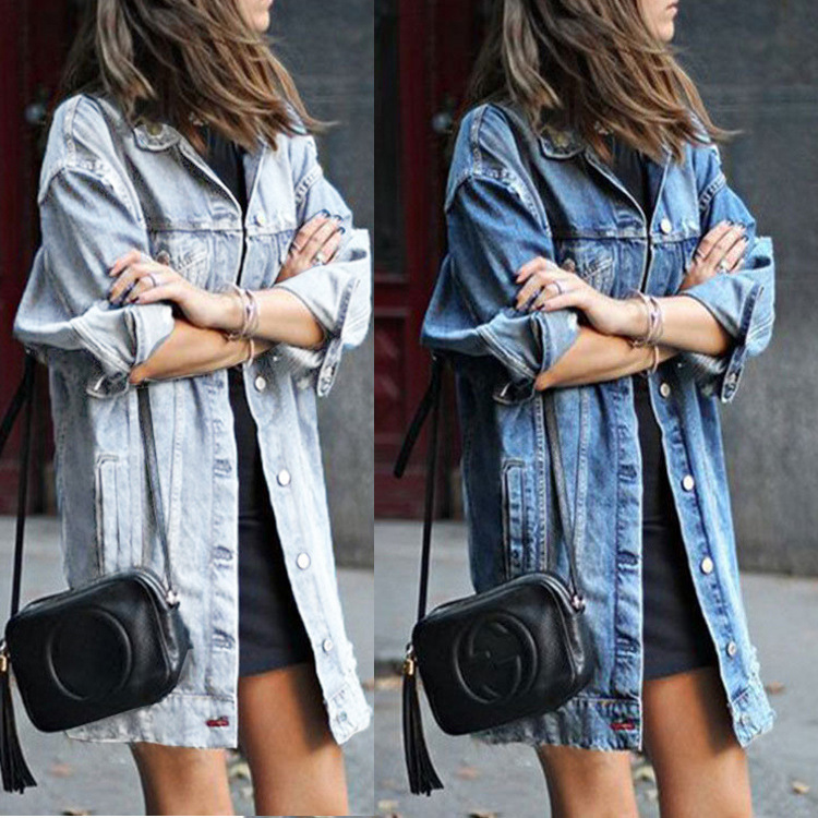 New 2024 spring and autumn trendy street fashion women's clothing solid color denim long sleeve square collar factory direct sales