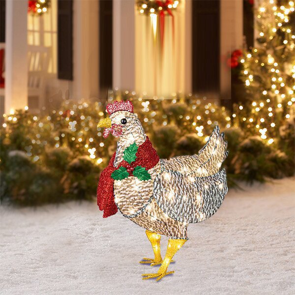 Christmas acrylic Scarf Chicken Light-Up Chicken with Scarf garden decoration glowing Chicken