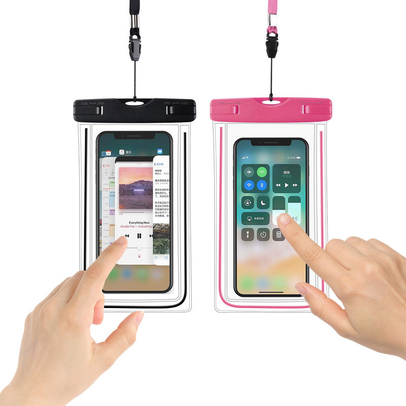 PVC fluorescent luminous waterproof mobile phone bag transparent diving swimming waterproof case Factory wholesale