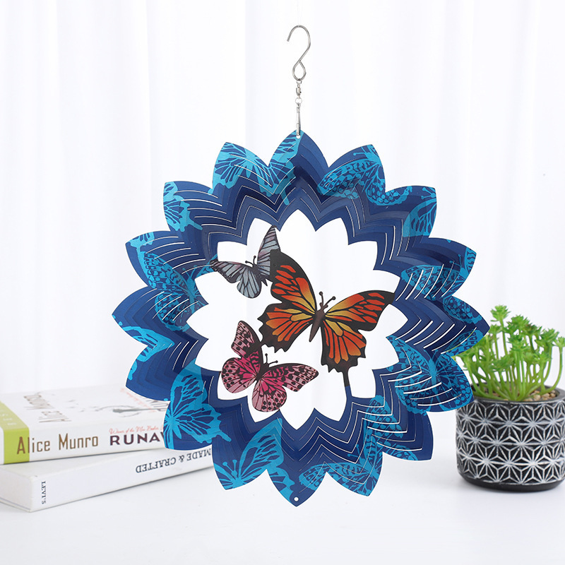 Cross-border in stock Wholesale Rotating Butterfly Wind Chimes Outdoor Garden Decorative Hanging Pendant Wind Turning Metal Crafts