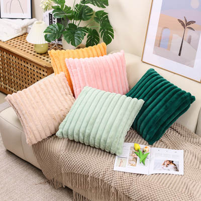 Amazon New Autumn and Winter Pillow Imitation Corduroy Large Stripe Pillow Case Simple Sofa Cushion Warm Hand Bed Head