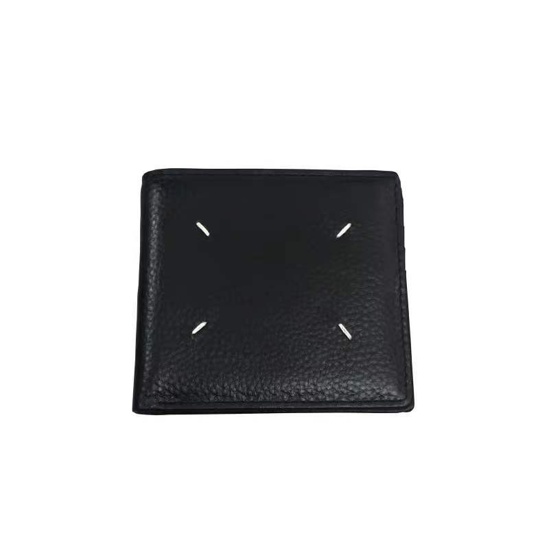 MMM European and American style four-point stitch multi-card litchi pattern top layer cowhide wallet for men and women personality wallet card bag
