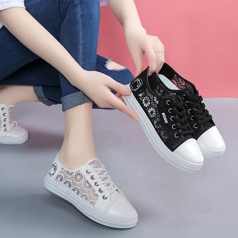 White Shoes Women's Shoes Summer Thin 2023 New All-match Mesh Shoes Breathable Mesh Flat Casual Shoes Trendy ins Plate