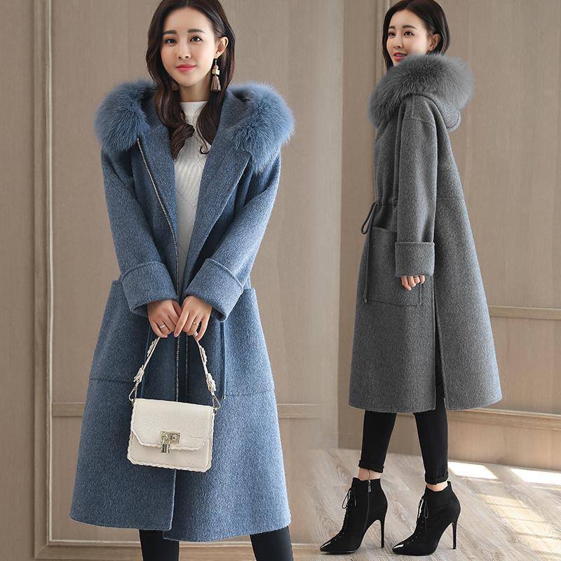 2022 Autumn and Winter New Cross-border Explosive Single Thickened Woolen Women's Coat Long Amazon Woolen Collar Coat wish