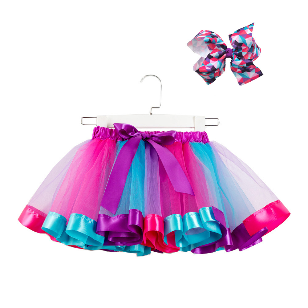 European and American Mesh Rainbow Skirt Children's tutu Half Princess Skirt with Bow Headwear baby dress