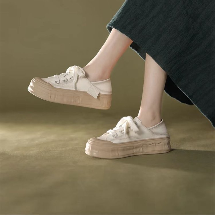 Hong Kong style original genuine leather two-way wear half support thick bottom single-layer shoes women's all-match lace-up retro slip-on casual women's board shoes