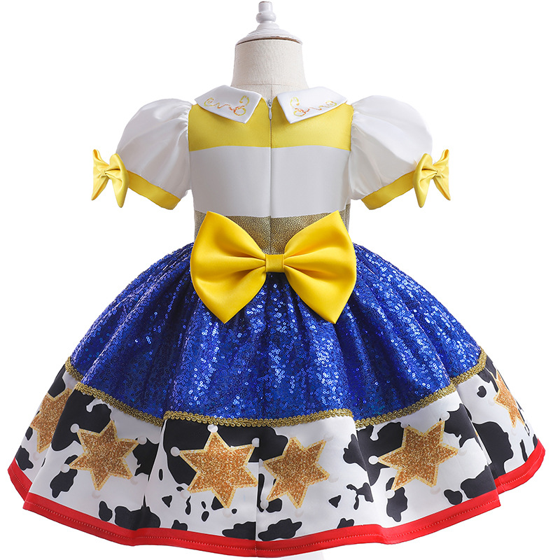 Children's Stage Performance Dress Toy Story cosplay Tracy Color Contrast Dress Lapel Children's Dress