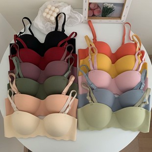 Upper Thin Lower Thick Rimless Underwear Shu Mei Upper Bra One-piece Gap Push-up Small Chest Large Bra Bra