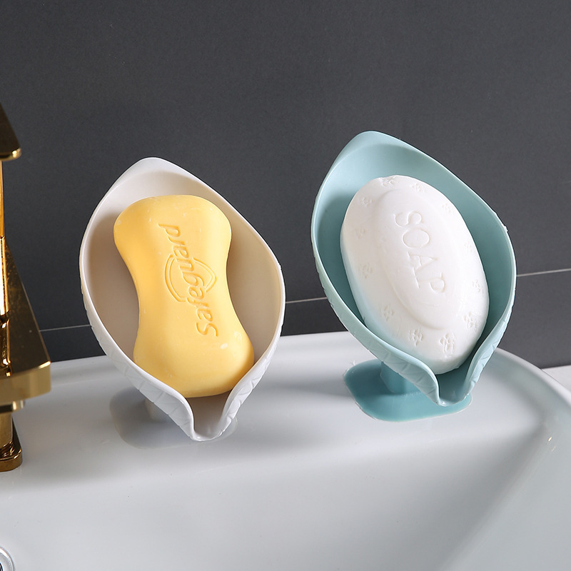New leaf-shaped suction cup draining soap box soap box storage rack punch-free wall-mounted bathroom soap holder
