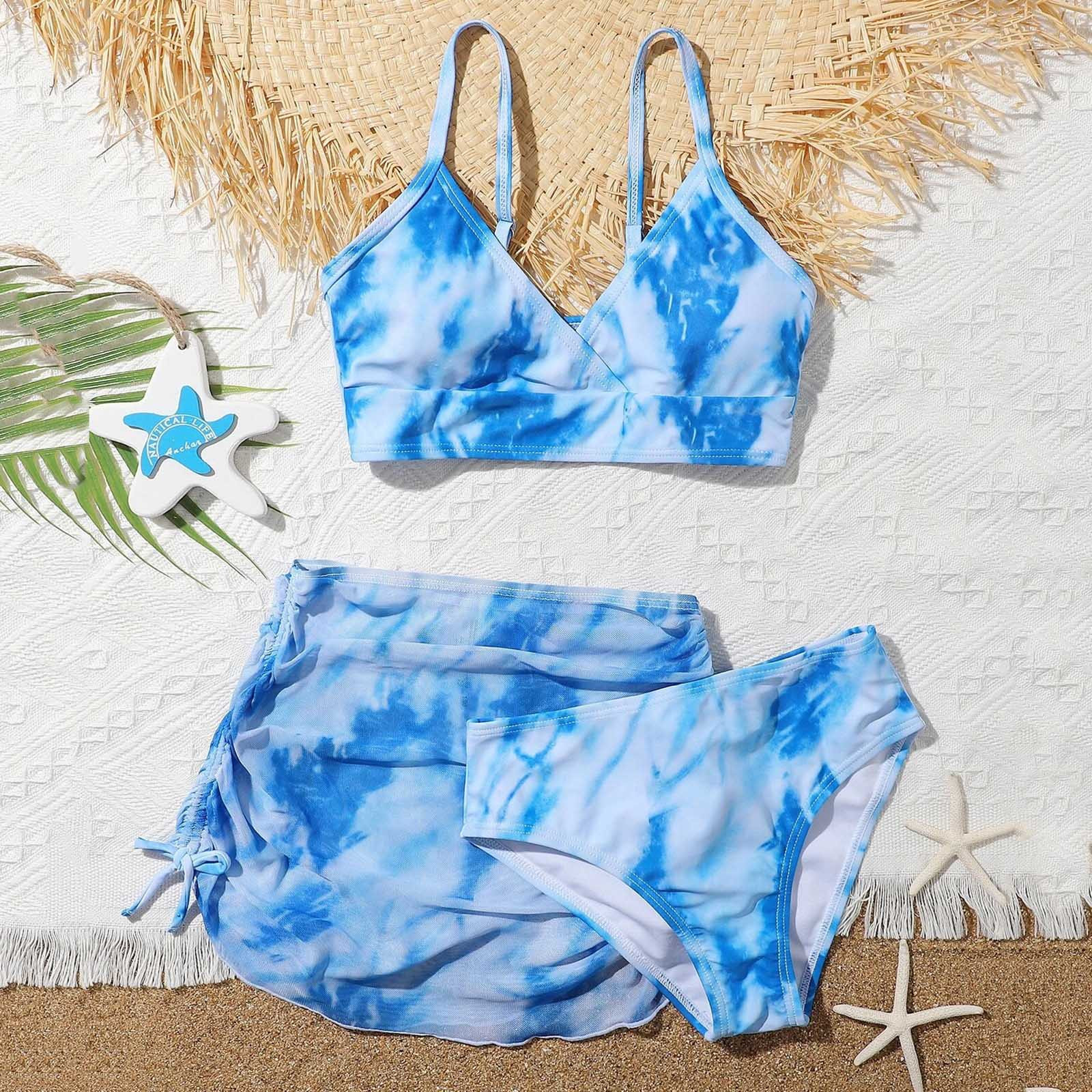 Europe and the United States cross-border new children's swimsuit tie-dye three-piece mesh skirt parent-child adult swimsuit bikini