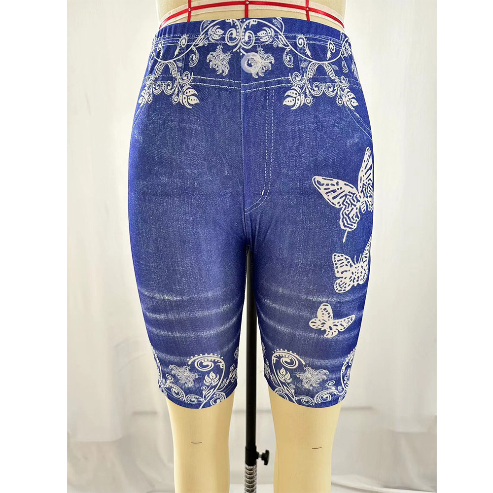 Spot European and American AliExpress explosion female printed denim butterfly sports leggings hip yoga pants factory direct sales