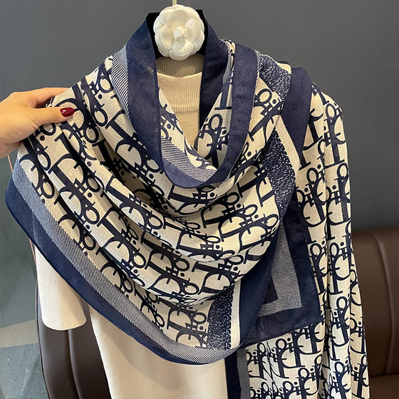 2022 New Letter Fashion Western Style Silk Scarf Women's Multifunctional Scarf Sunscreen Shawl Outer Wear Autumn and Winter Cotton Linen Scarf