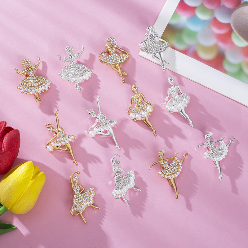 Cross-border European and American Korean dance 6 gold and silver two-color series brooch accessories accessories clothing supplies independent packaging