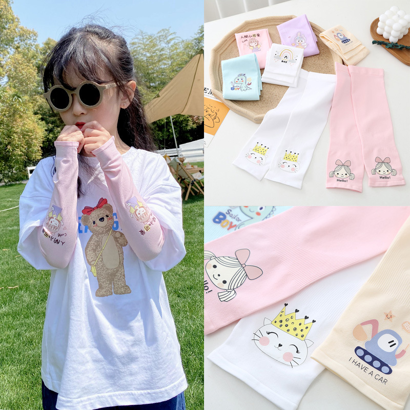 Children's ice sleeves boys and girls outdoor sun protection ice silk sleeves cartoon printing mosquito repellent UV protection sleeve wholesale