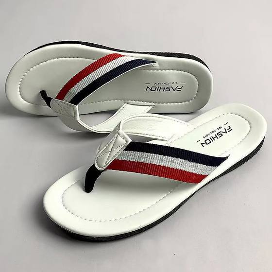 Fashionable color matching woven leather flip-flops men's non-slip deodorant home outdoor slippers lightweight beach slippers