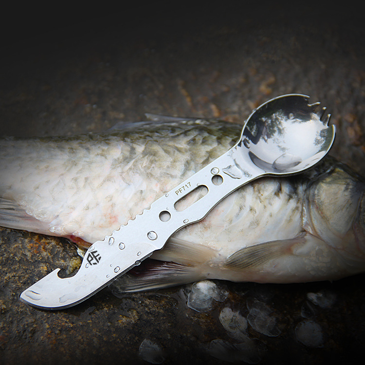 New multi-functional outdoor knife stainless steel fruit knife camping tableware spoon camping tool combination in stock