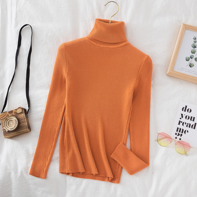 Cross-Border long sleeve high collar base shirt solid color Korean pullover sweater (24 color spot) knitted base shirt sweater
