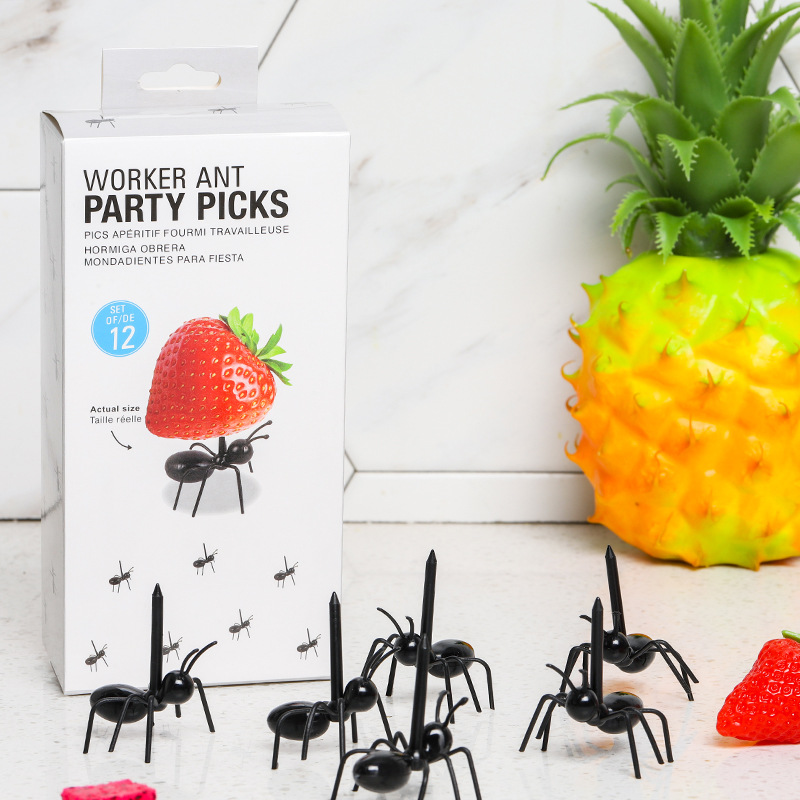 12PCs ant moving fruit fork horse Ant toothpick lunch sign party series cake snack fork fruit sign