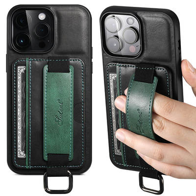 iPhone16ProMax Card Phone Case for Samsung S24Ultra Wrist Strap Leather Case for Google Pixel9