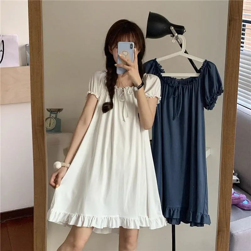 Pajamas nightdress women's spring/summer autumn court style short sleeve online celebrity Korean style girl princess style outdoor home wear