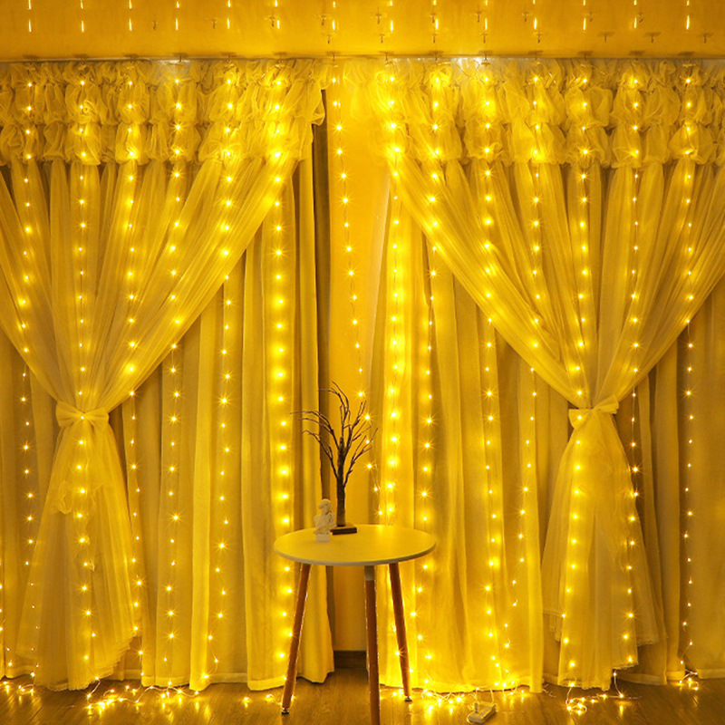 Indoor and outdoor hook led string light 3*3M background wall Christmas decoration curtain light USB eight functions copper wire colored light