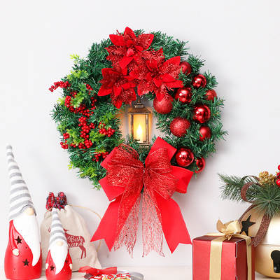 Cross-border New Spot Christmas Decorations Hanging Door Hanging 40cm Holy Christmas Wreath Hanging Ornaments with Light