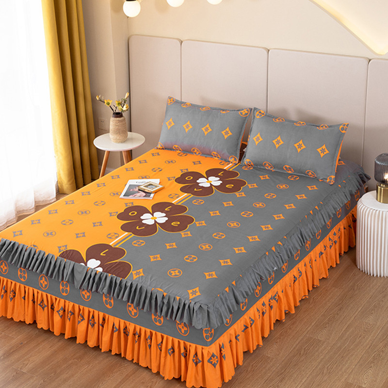 Korean Bed Skirt Bed Cover Single Princess Style Bed Skirt Bed Cover Bed Cover Can't Shrink and Ball Simple Double 1.8 M