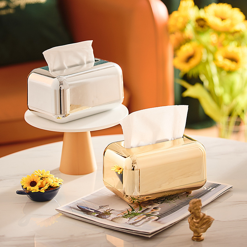 Simple Modern Light Luxury Household High-end High-end Sense Tissue Box Living Room Creative Spring Storage Box silver Paper Box