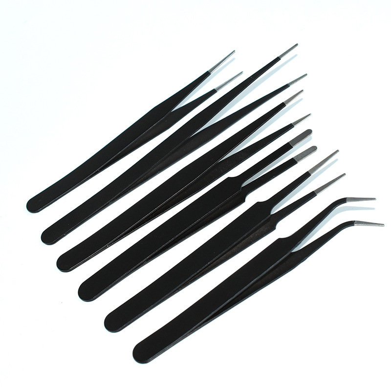 Black Tweezers Stainless steel anti-static tweezers pointed elbow blunt metal clip bird's nest hair picking clip Nie Zi