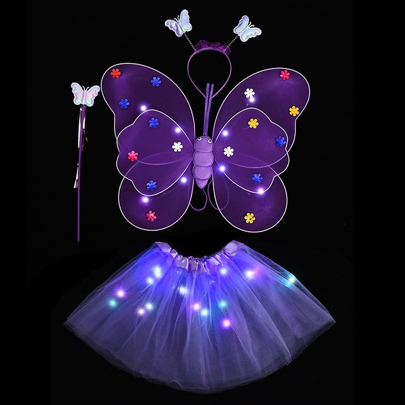 Children's Back Luminous Butterfly Wings Performance Costume Props Luminous Angel Wings 20 Light Butterfly Wings Three-piece Set