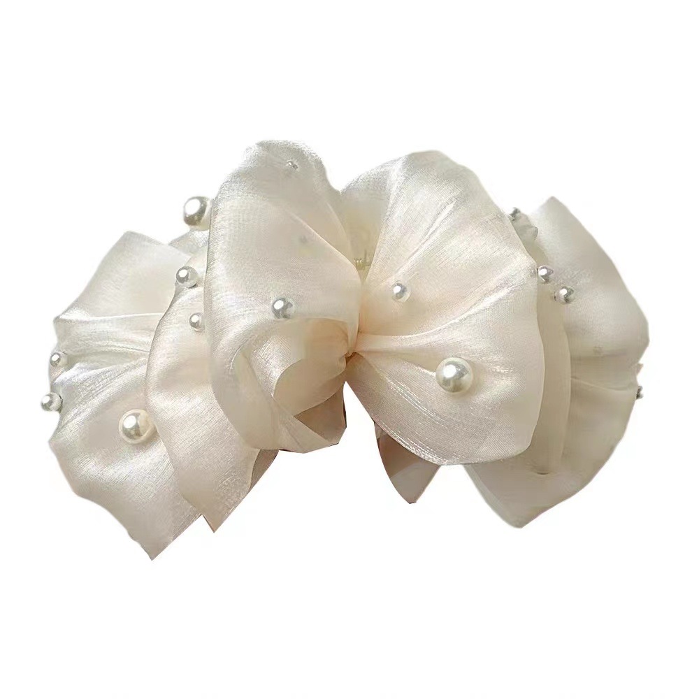 2023 New Bubble Mesh pearl clip female temperament multi-layer bow oversized back head shark clip_voghion.com