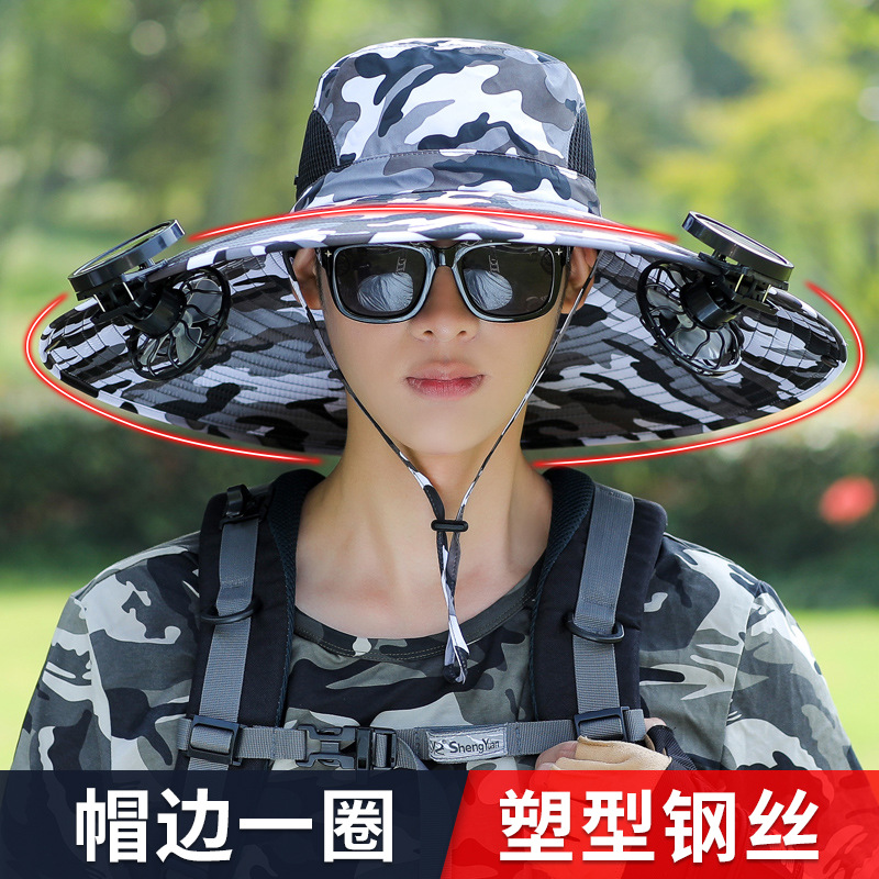 男士夏季太陽能風扇帽子防紫外線釣魚帽鋼絲定型登山漁夫帽工廠店