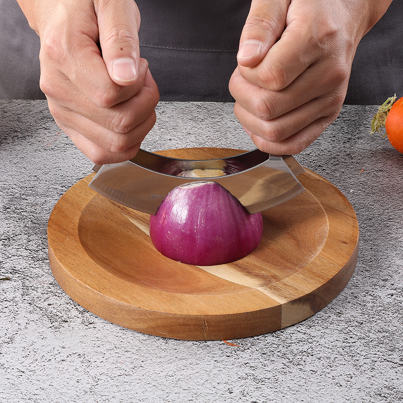 Acacia Wood onion cutting board set onion stainless steel double-sided cutter set cut vanilla onion cheese cutting board
