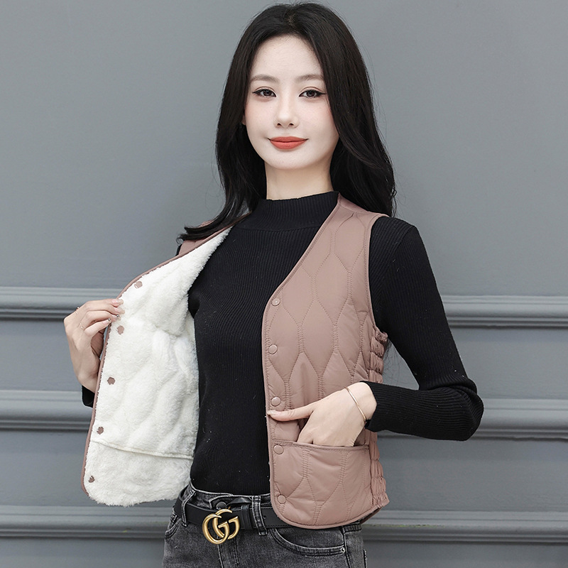 Autumn and Winter Down Cotton Vest Women's Fleece-lined Thickened 2023 New Slim-fit Short Warm Inner Vest
